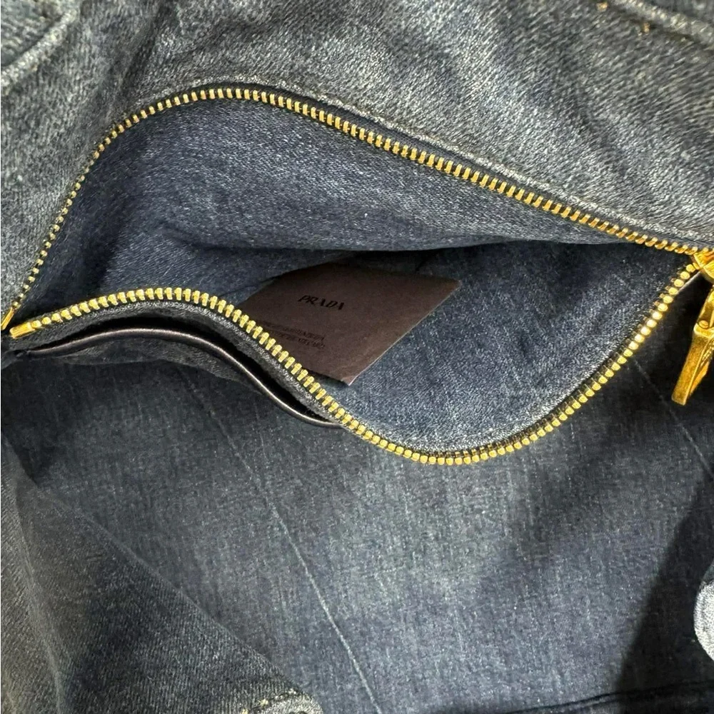 Prada Canapa Denim Tote with Gold Triangle Logo - Indigo Blue Large - Picture 6 of 10